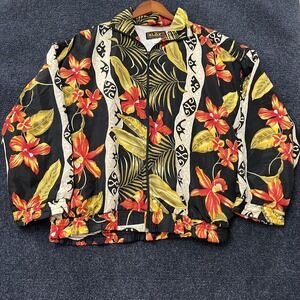 Kloz Jacket Mens Medium Black Red Floral Tropical Hawaiian Zip Windbreaker